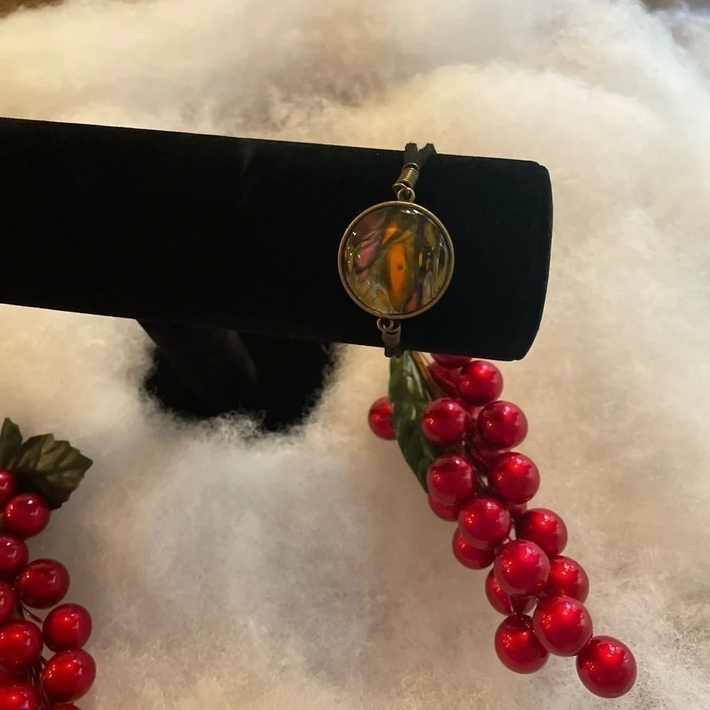 Hand painted on glass bracelet adjustable size